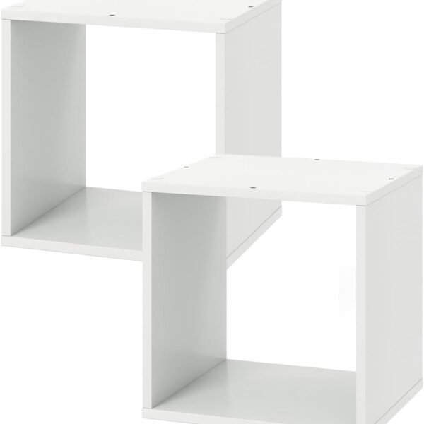 2 Stackable Cubes Bookcase, Wooden Cubby Storage Organizer with Anti-Tipping Device, Small Book Shelf for Small Space, Combination Square Bookshelf Cubes (1, White)