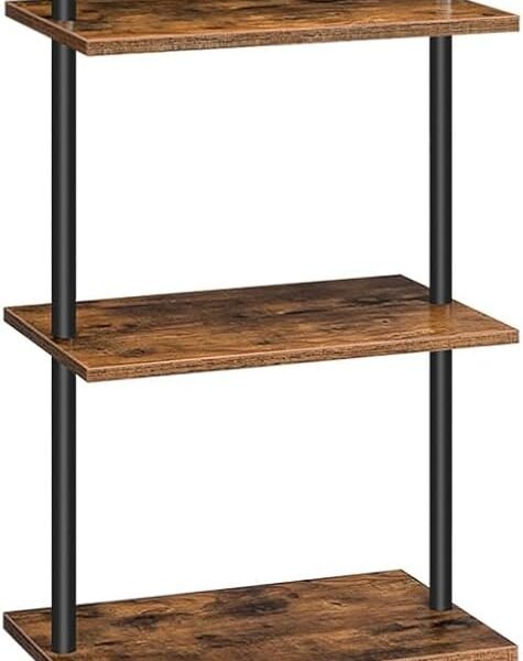 DIY Ladder Shelf, 5-Tier Wooden Wall Mounted Bookshelf, Narrow Bookcase, Display Shelf, Storage Rack, Plant Stand, for Living Room, Bedroom, Study, Balcony, Rustic Brown and Black