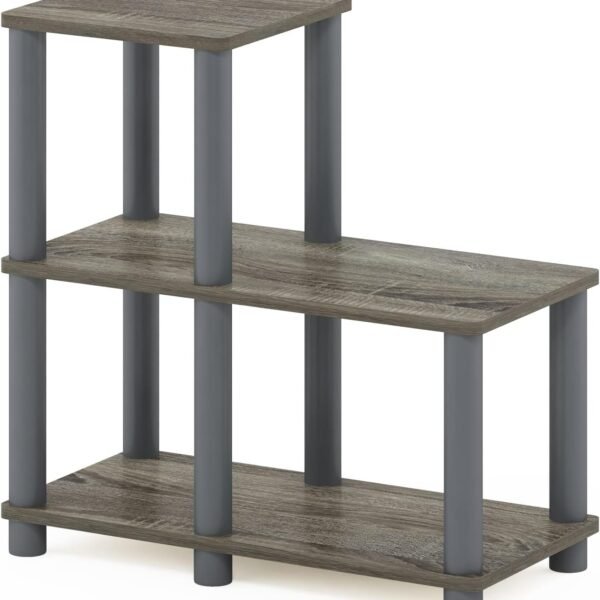 Storage Shelves, 2-Tier Ladder Shape Book Shelf with Open Frame Design, 3-Cube Corner Shelf, Toolless Open Shelves, Living Room, Garage, Home Office, Grey