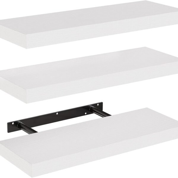 Floating Shelves, Wall Shelves for Bathroom/Living Room/Bedroom/Kitchen Decor, White Shelves with Invisible Brackets Set of 3 - , Floating Shelves, Wall Shelves, for Bathroom, for Living Room, for Bedroom