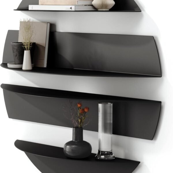 Decorative Floating Shelf - Set of 4 Wall-Mount Shelves to Display Small Objects and Artwork, Black