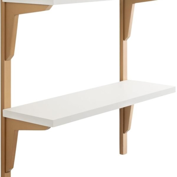 Modern Two-Tier Wooden Shelves, 24 x 8 x 24, White and Gold, Stunning Tiered Wall Shelf for Storage and Display as Cute Nursery Shelving or Bedroom Storage