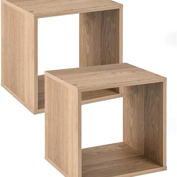 2 Stackable Cubes Bookcase, Wooden Cubby Storage Organizer with Anti-Tipping Device, Small Book Shelf for Small Space, Combination Square Bookshelf Cubes (1, Natural)