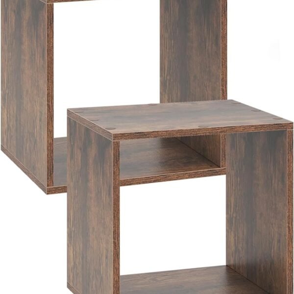 2 Stackable Cubes Bookcase, Wooden Cubby Storage Organizer with Anti-Tipping Device, Small Book Shelf for Small Space, Combination Square Bookshelf Cubes (1, Rustic Brown)