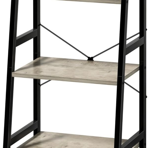 3-Tier Bookshelf, Ladder Shelf, Stand up Shelves, Industrial Bookcase with Steel Frame, Metal Small Bookcase, for Living Room, Home Office, Kitchen, Bedroom, Industrial Style（Greige & Black）