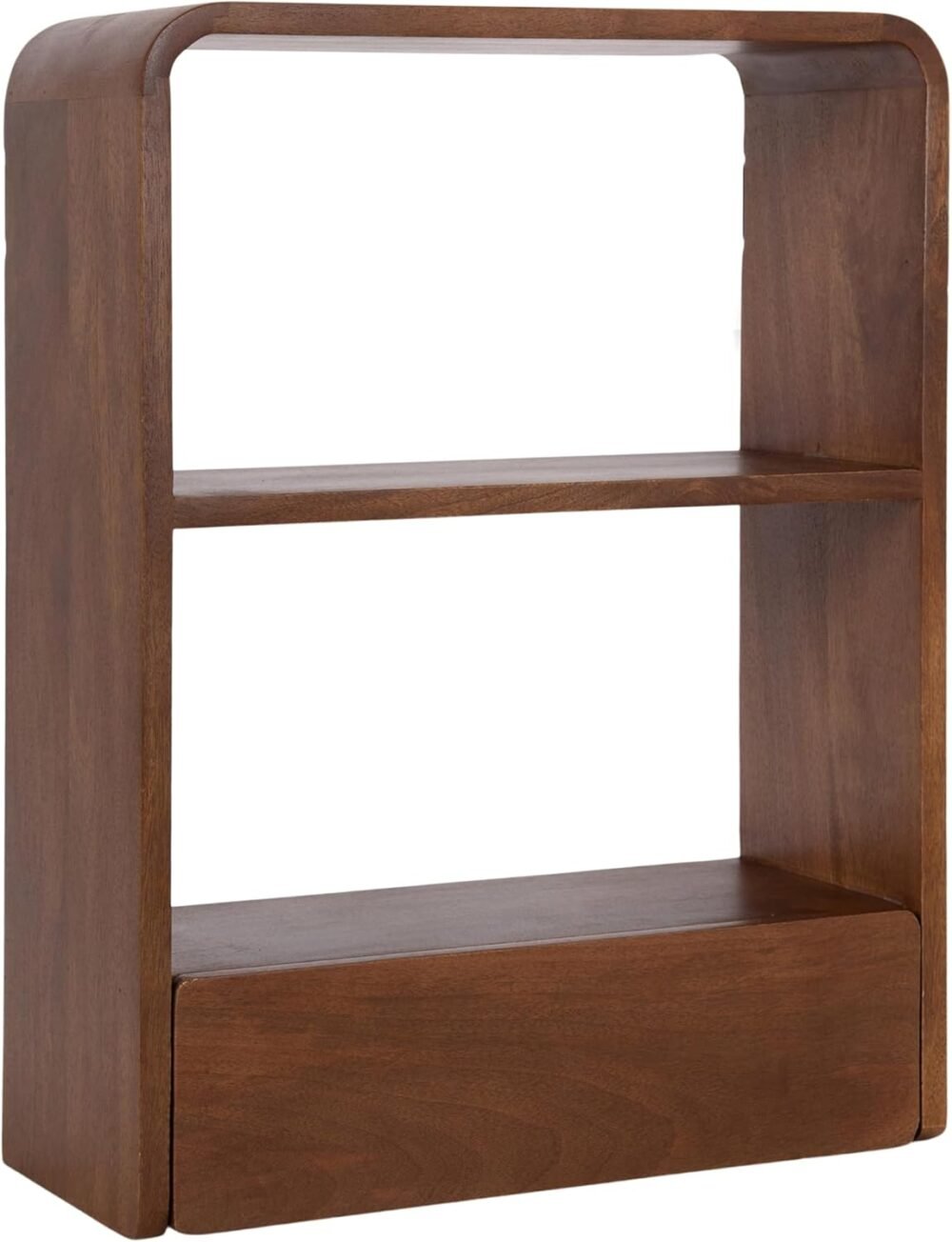 Modern Wall Shelf with Drawer; 18 x 24; Walnut Brown; Decorative Over The Toilet Shelf for Use as Bathroom Storage or Living Room Display Shelf