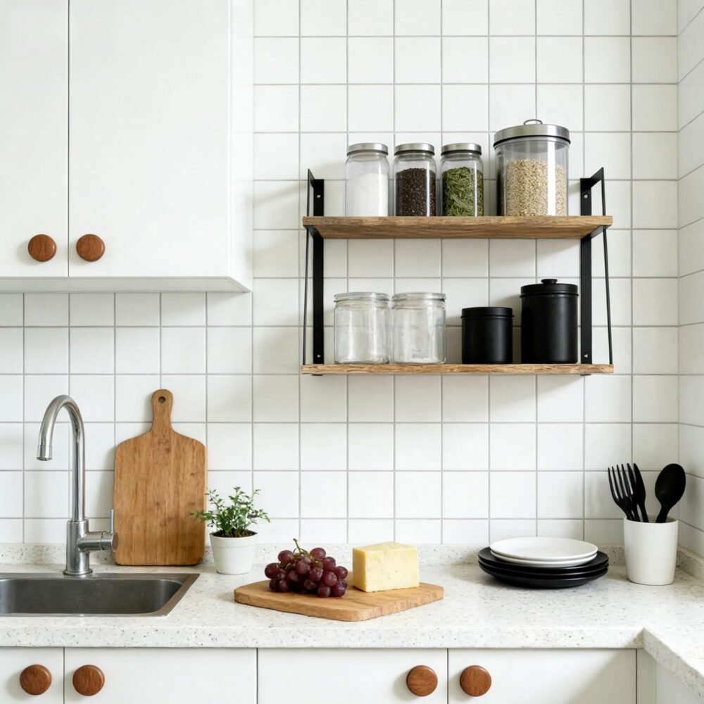Floating Wall Shelves, 2-Tier Rustic Wood Shelves for Bedoom, Bathroom, Living Room, Kitchen(Carbonized Black) - Image 2