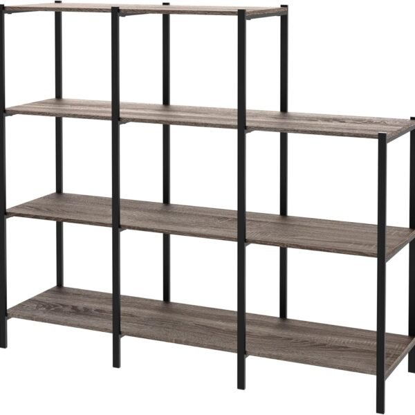 4-Tier Bookcase, 5 Shelves, Display Shelf for Living Room or Office, Industrial Black Metal and Wood, Weathered Gray