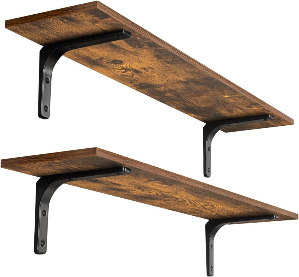 Long Wall Shelves, 39.4Inch Wall Mounted Shelves Set of 2, Extra Large Wall Storage Ledges with Sturdy Metal Brackets for Living Room, Bathroom, Bedroom, Kitchen, Rustic Brown