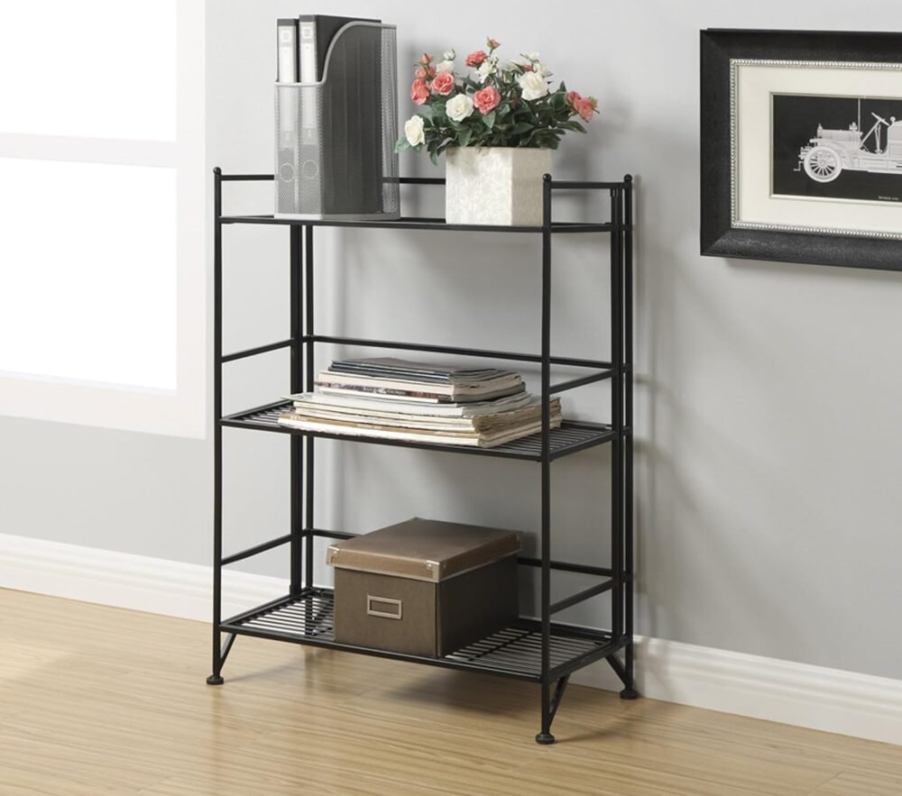 Shelves - 3-Tier Wide Folding Metal Storage Shelves, Closet Organizer for Office, Laundry Room, Bedroom, Garage, Kitchen, Bathroom, Black - Image 2