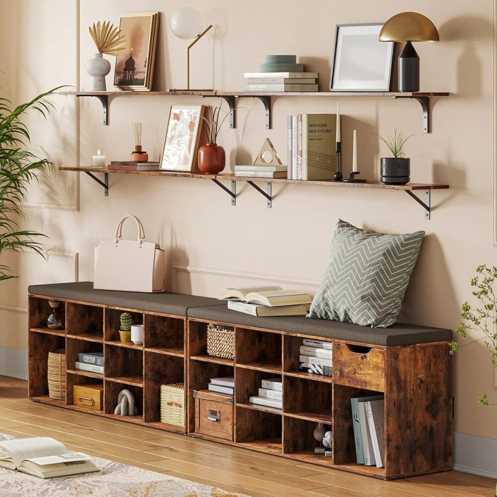Long Wall Shelves, 39.4Inch Wall Mounted Shelves Set of 2, Extra Large Wall Storage Ledges with Sturdy Metal Brackets for Living Room, Bathroom, Bedroom, Kitchen, Rustic Brown - Image 2